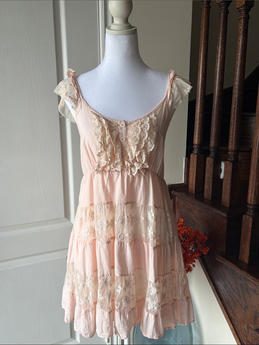 Coquette Pink Button and Lace Detail Dress